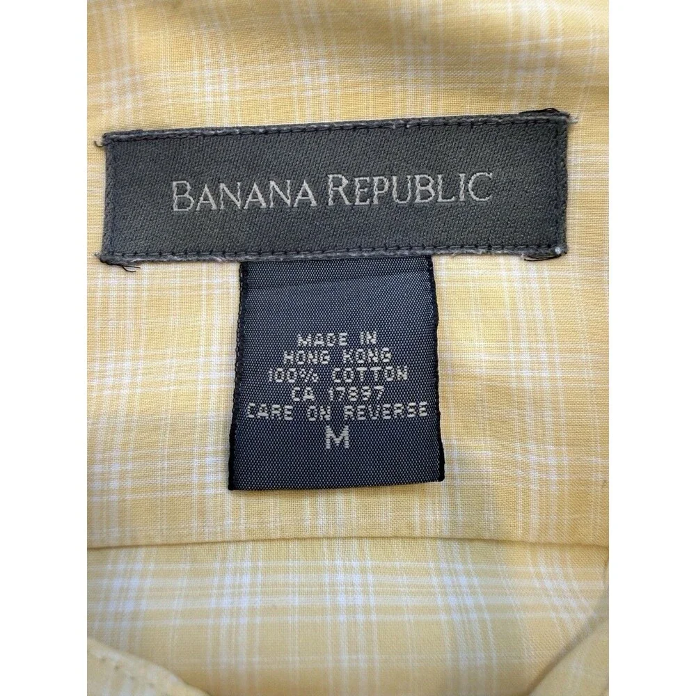 Banana Republic Men’s Long Sleeve Cotton Shirt, Yellow Plaid, Med, GUC